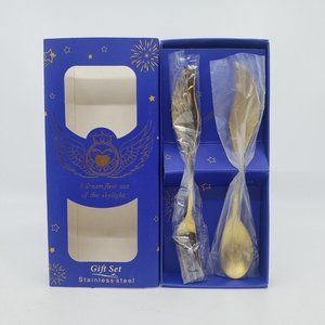 Angel Wings Fork and Knift Cutlery Set Gift Set Stainless Steel Gold Plated NIB